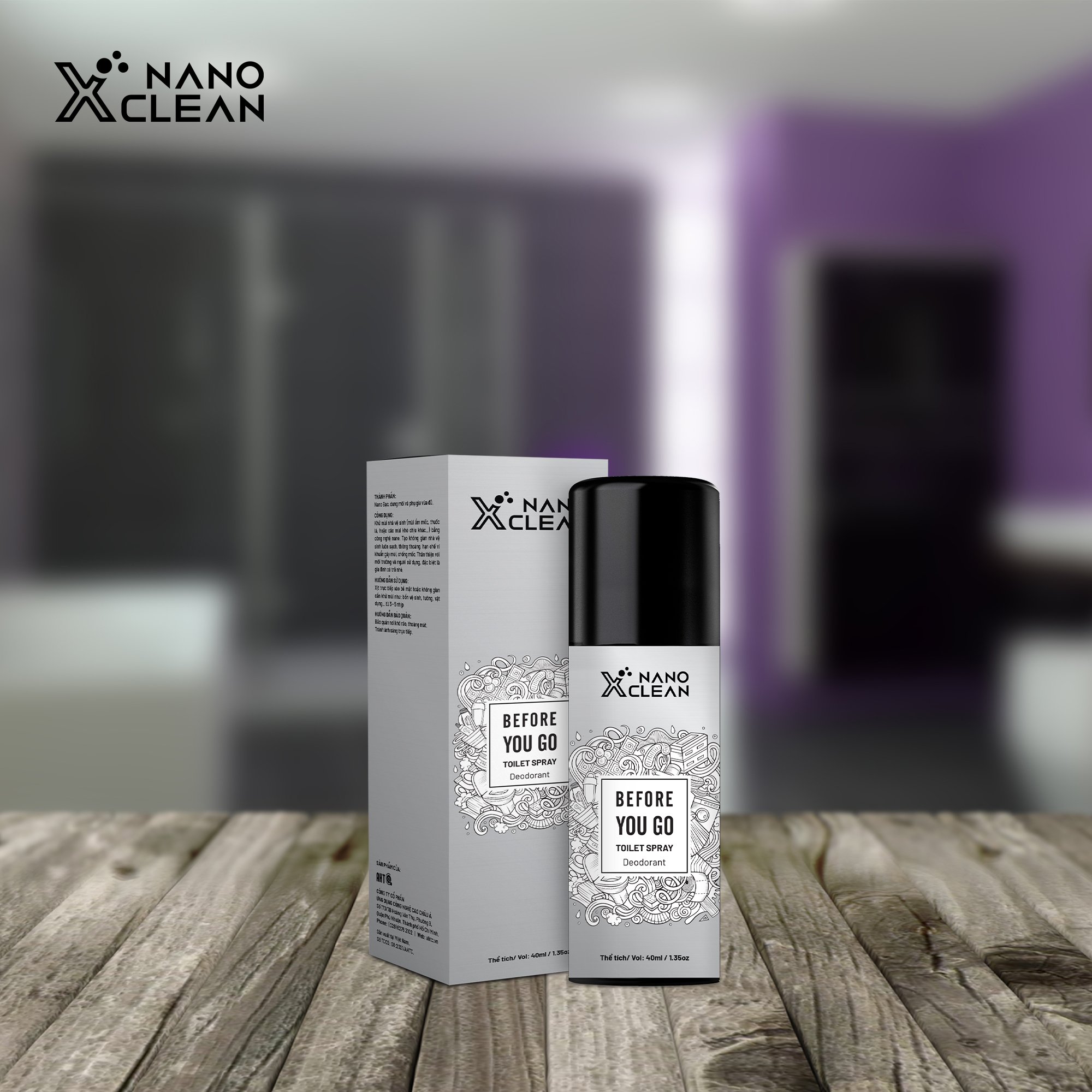 CHAI XỊT DIỆT KHUẨN KHỬ MÙI TOILET NHÀ VỆ SINH-NANO XCLEAN FOR TOILET SPRAY 40ML-NANO BẠC AHT CORP