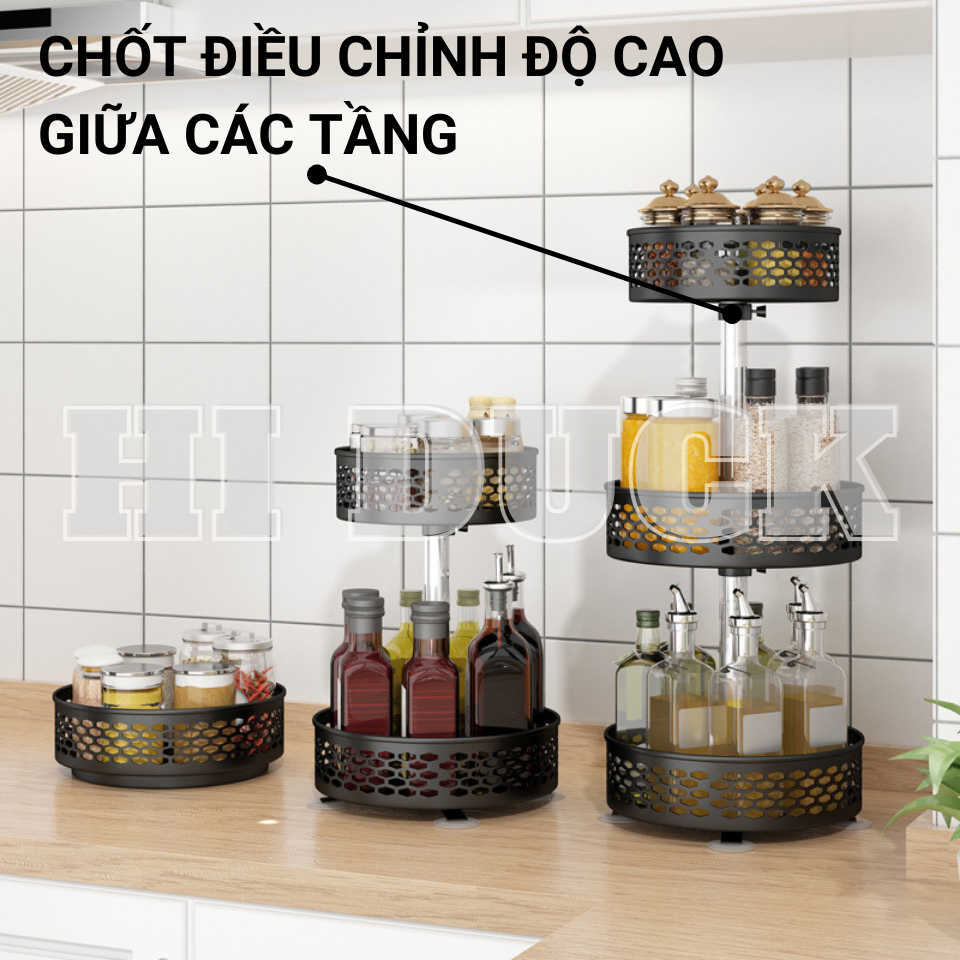 Kệ Gia Vị Nhà Bếp Thép Carbon Chống Gỉ Sét Cao Cấp, Giá Kệ Xoay Gia Vị Thông Minh 360 Độ Tiện Ích