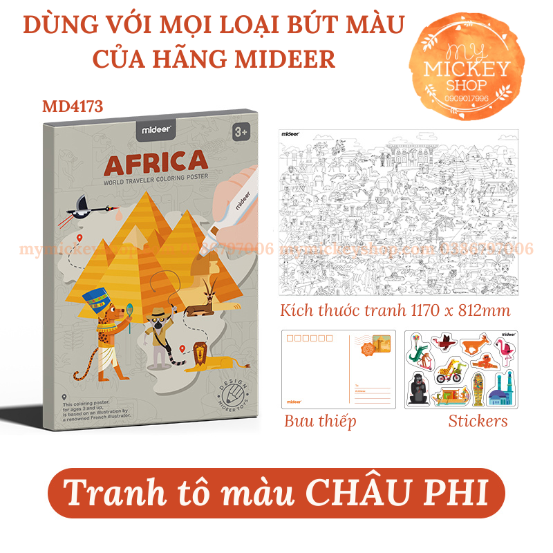 Tranh thủ công tô màu với 3 chủ đề Du Lịch các châu lục chính hãng Mideer World Traveler Coloring Poster cho bé từ 3 tuổi