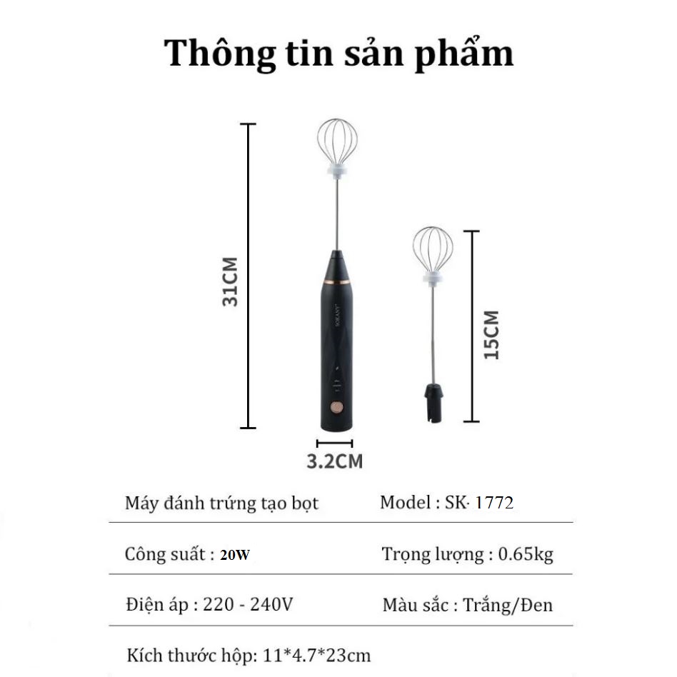 Máy Đánh Trứng Tạo Bọt Cafe Mini Cầm Tay Sokany SK-1772 Có 3 Tốc Độ