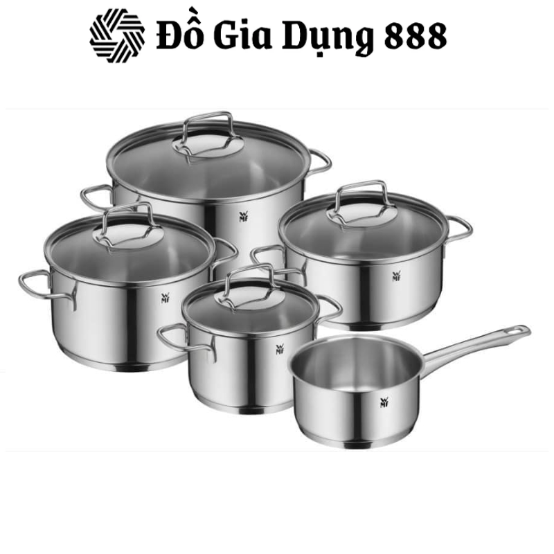 Bộ Nồi WMF ASTORIA 5 Món, Làm Bằng Thép Không Gỉ Cromangan 18/10, An Toàn Với Máy Rửa Bát. Nắp Nấu Thuỷ Tinh, Đáy Nồi TransTherm, Phù Hợp Cho Tất Cả Các Loại Bếp, Nhập Đức, Hàng Chính Hãng