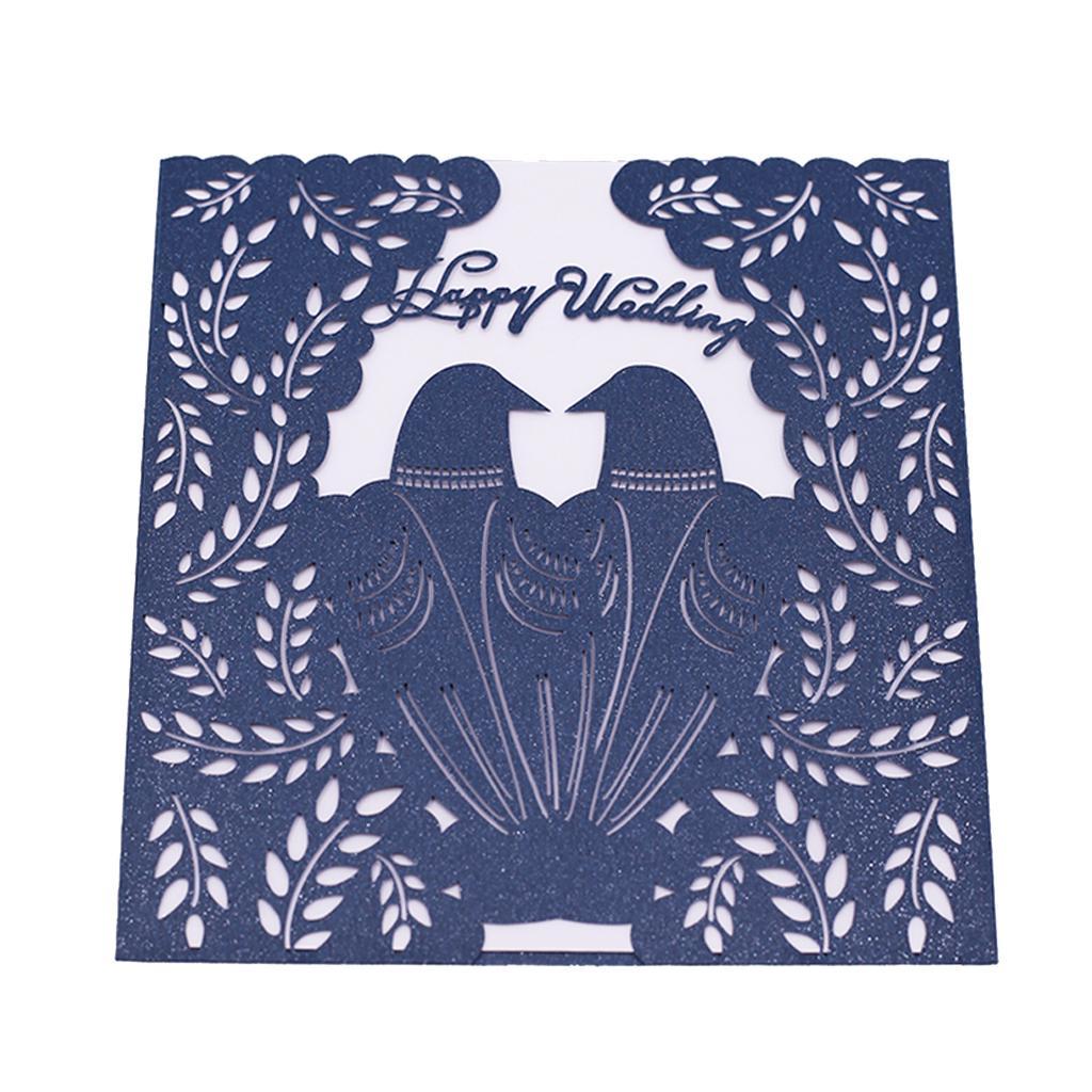 10 Sets Couple Birds Wedding Invitation Cards with Envelopes and Seals Blue