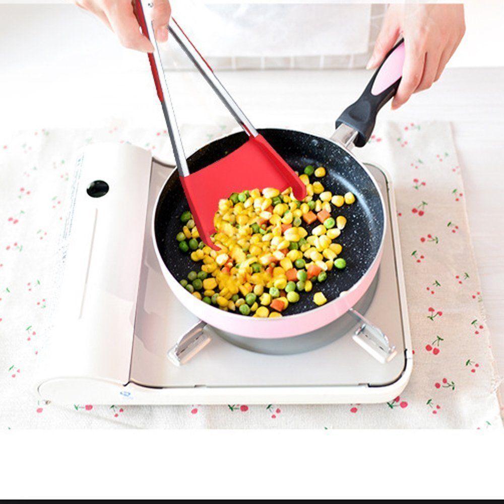2-in-1 Spatula Tongs Non-stick Heat Resistant Kitchen BBQ Silicone Cooking Tool