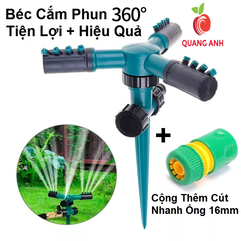 Đầu Tưới 3 Cánh Xoay 360° Có Chân Cắm, Vòi Phun 3 Cánh 360 độ Tiện Lợi và Hiệu Quả