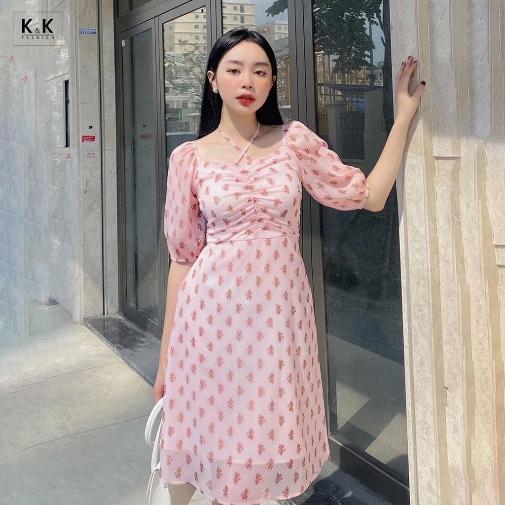Đầm Chữ A Họa Tiết Nhấn Ngực Phối Nơ K&K Fashion KK114-34 Chất Liệu Voan Gân