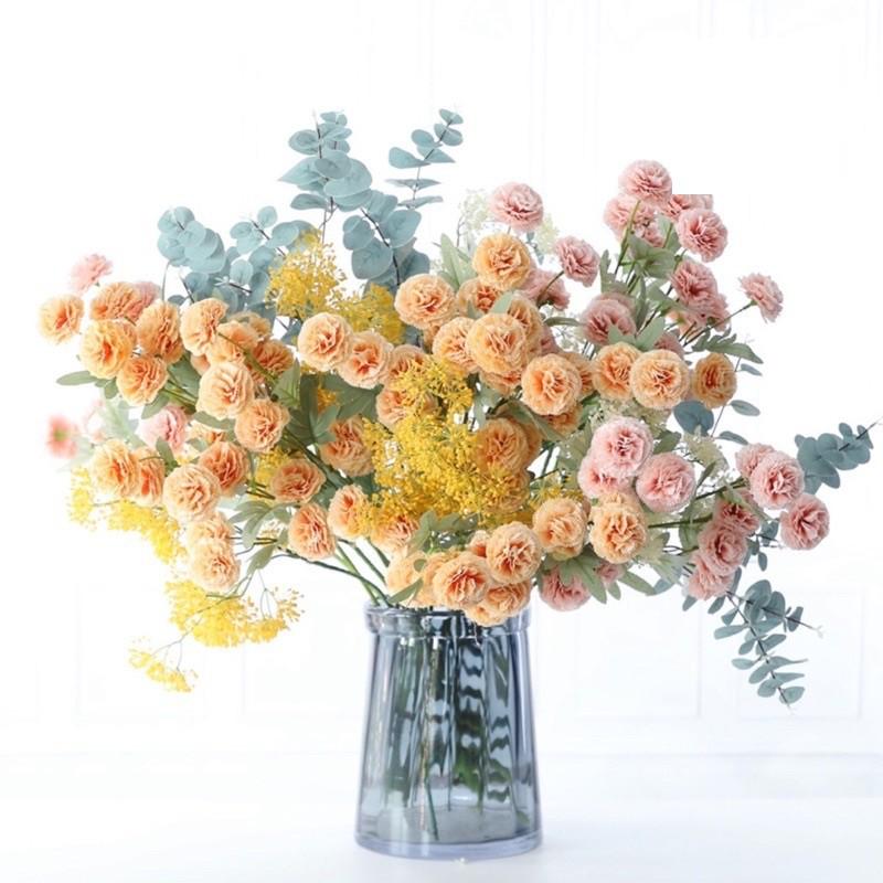 Cành hoa cẩm chướng 7 nhánh bông cao 75cm dùng trong thiết kế trang trí nhà cửa, hoa lụa thiết kế