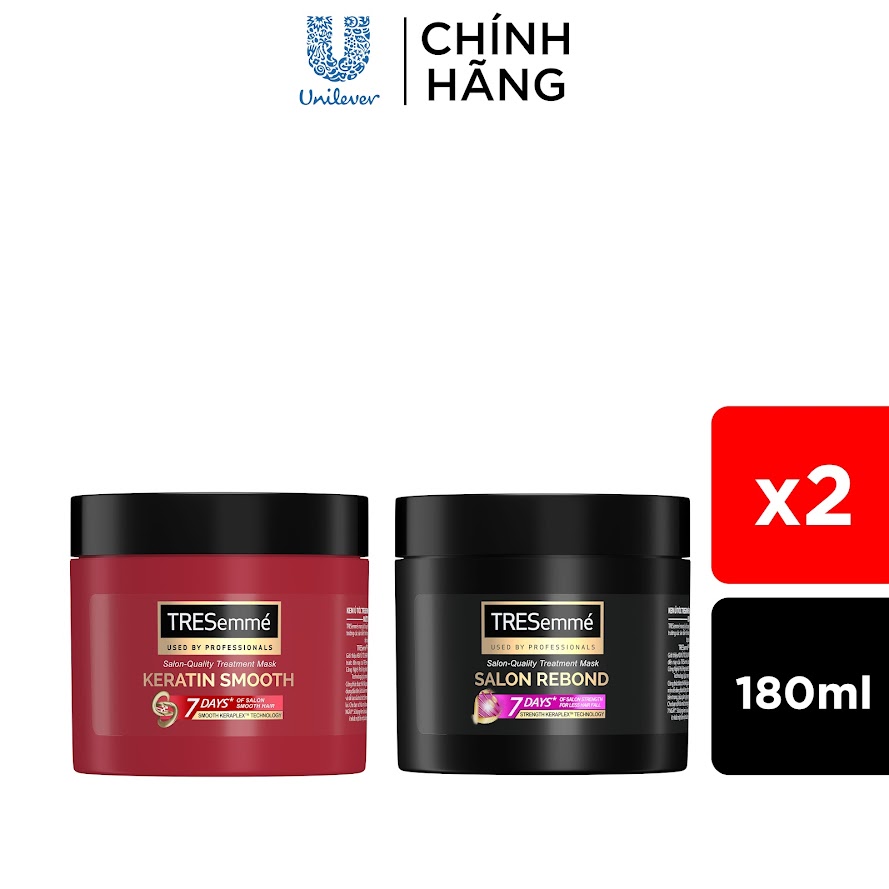 Combo Kem Ủ Tresemmé Keratin Smooth & Salon Rebond với Công Nghệ Phối Hợp Keraplex Tóc Suôn Mượt Chuẩn Salon 180ml x 2