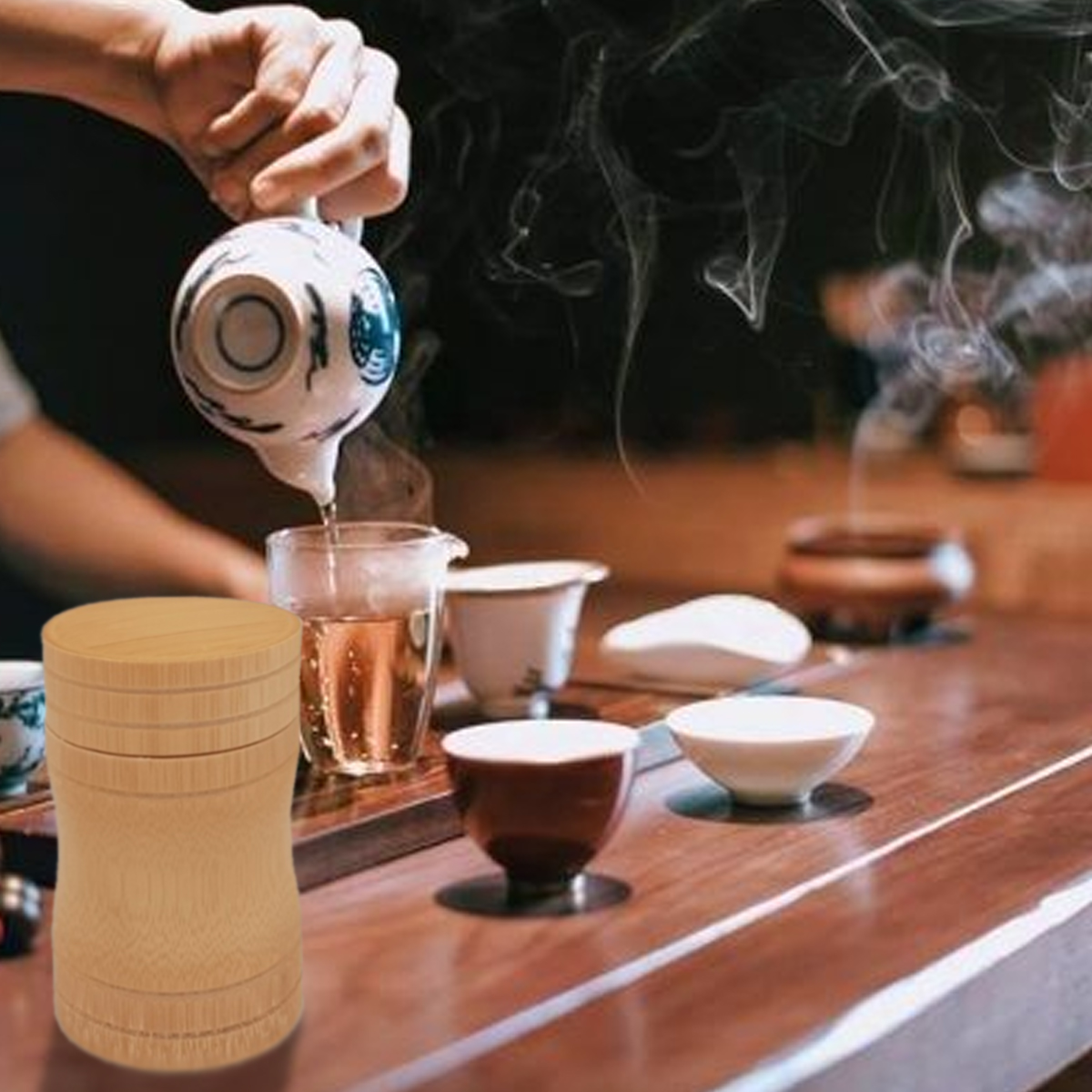 Hộp Đựng Trà Khô (Cafe) Bằng Gỗ Tre Tự Nhiên Thân Lõm (AN01), Hũ Đựng Trà Thân Thiện Môi Trường