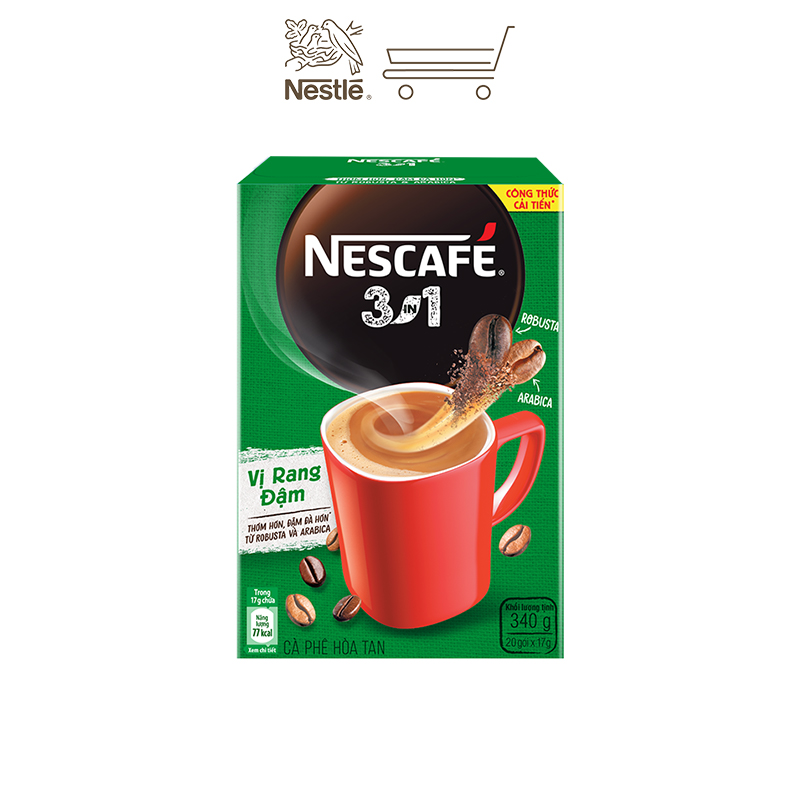 [Tặng bình nước Water Reminder 700ml] Combo 2 hộp cà phê hòa tan Nescafé 3in1 vị rang đậm - công thức cải tiến (Hộp 20 gói)