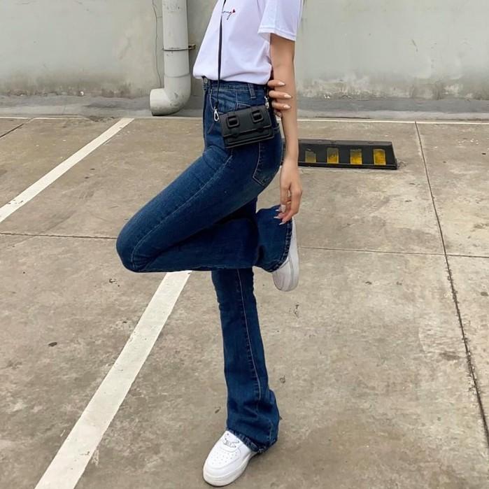 Quần Jean Nữ Ống Loe Xanh Đen Quần Bò Ống Loe