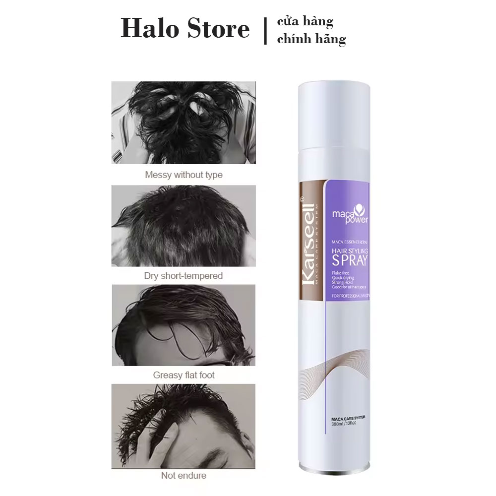 Gôm xịt tóc giữ nếp cứng Karseell Maca Essence Hair Styling spray 380ml