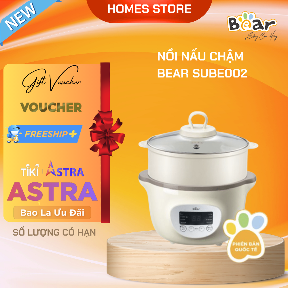 Nồi Chưng Yến Tiềm Thuốc Bắc, Nấu Cháo Bear SUBE002 Gồm 3 Thố Và Khay Hấp Dung Tích 1.6 Lít Công Suất 200 W - Hàng Chính Hãng