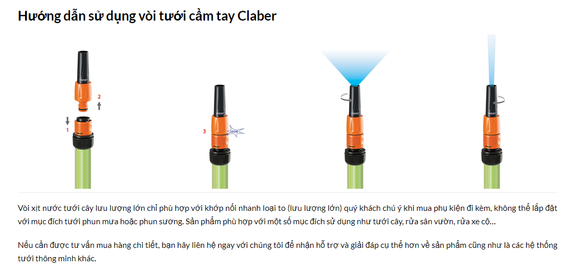 Vòi xịt tưới cây đa năng lưu lượng lớn Claber 9652