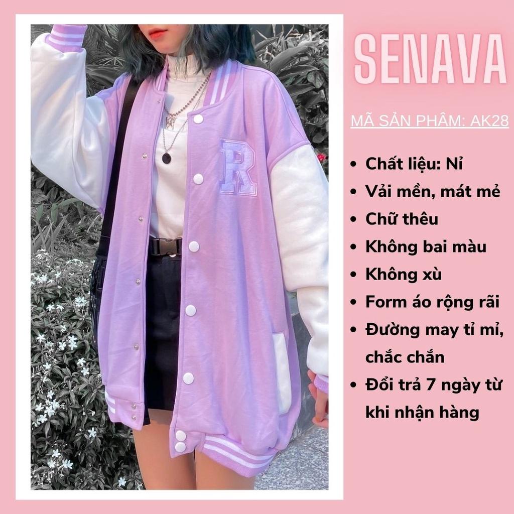 Áo khoác nỉ cardigan nữ chữ R bomber form rộng unisex SENAVA