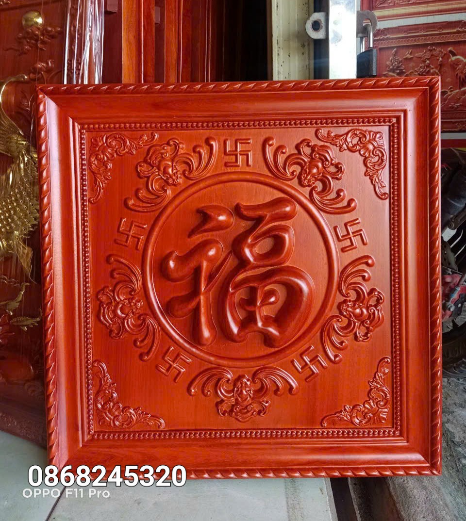 TRANH NGŨ PHÚC LÂM MÔN BẰNG GỖ HƯƠNG ĐÁ KT 61×61×5CM