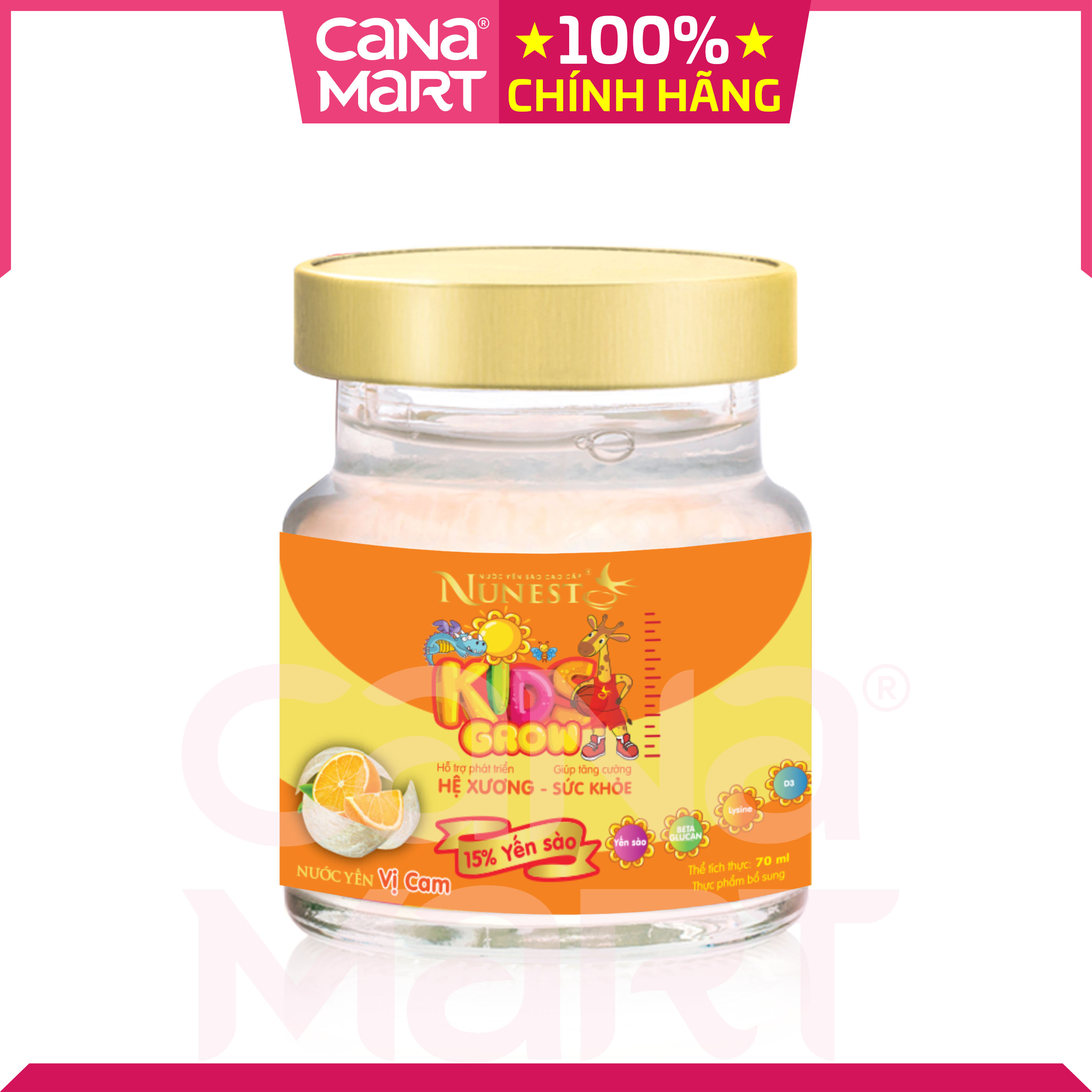 [Lốc 6 lọ x 70ml] Nước Yến sào cao cấp Nunest Kids Grow cho bé từ 2 tuổi (vị cam)