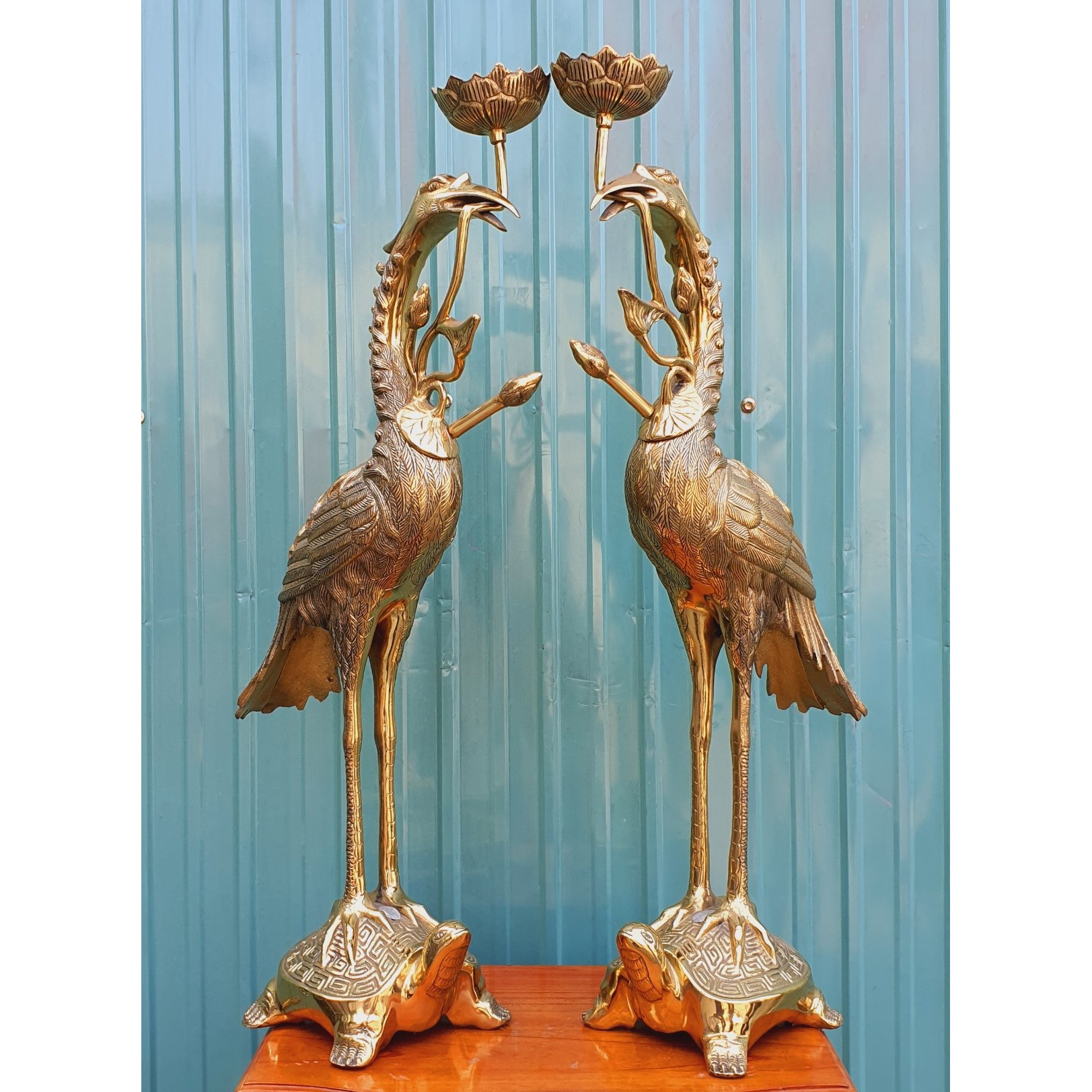 Cặp Hạc Để Đèn Bằng Đồng Cao 67cm