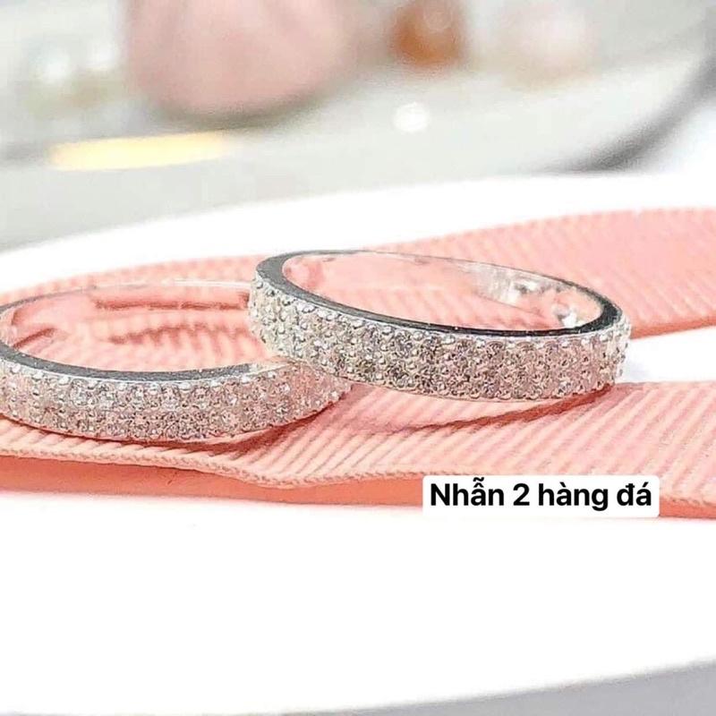 Nhẫn Bạc 2 hàng đá cho nữ. Đính đá li ti lấp lánh nhẹ nhàng nhưng không kém phần tinh tế sang trọng - Nomi Shop