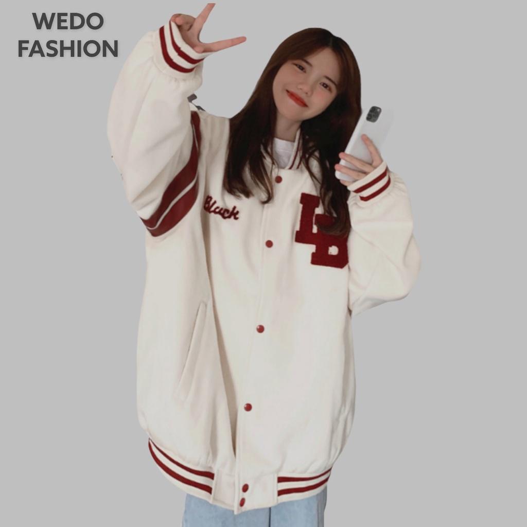 Áo khoác bomber nữ in logo Bluck LB, chất nỉ dày dặn form rộng cá tính