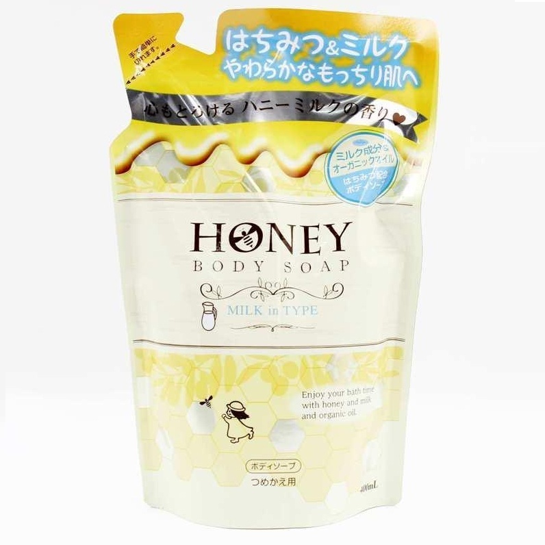 Bộ 2 sữa tắm trắng da tinh chất mật ong và sữa tươi Nhật bản HONEY BODY SOAP MILK IN TYPE ( 400ML) DẠNG TÚI