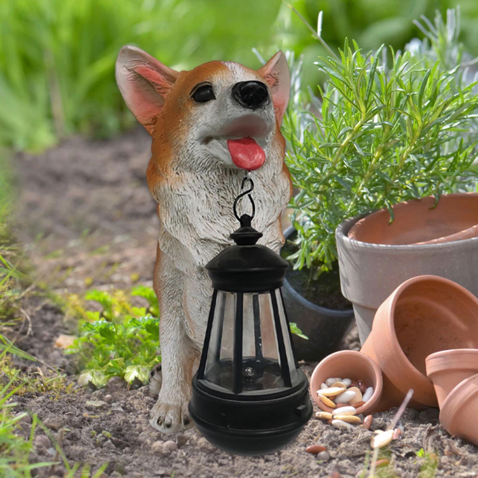Resin Figurine Hanging Lantern Yard Lamp Solar Lights Garden Dogs Statue