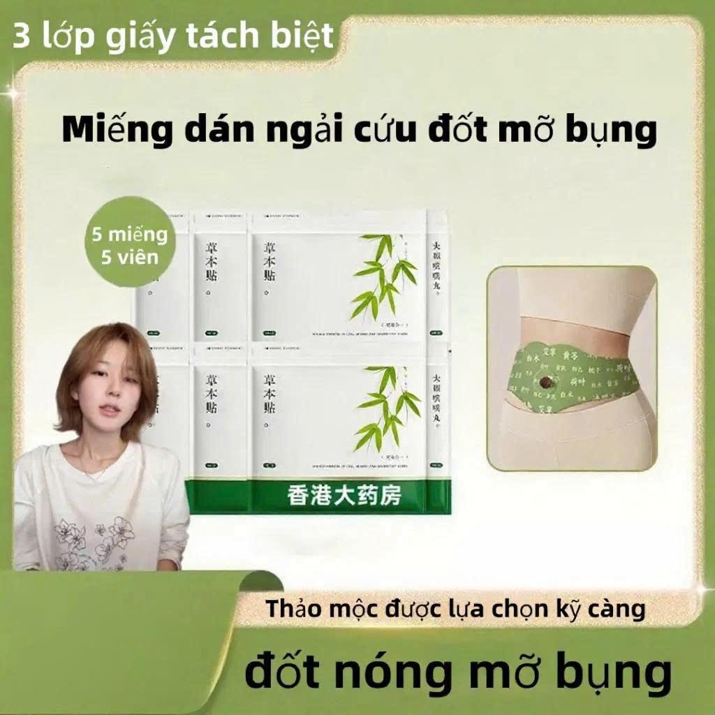 Miếng Dán Ngải Cứu Giảm Mỡ Bụng Hộp 5 Miếng Size 52cm ,Giúp Giữ Ấm ,Thải Độc, Thảo Dược Thiên Nhiên