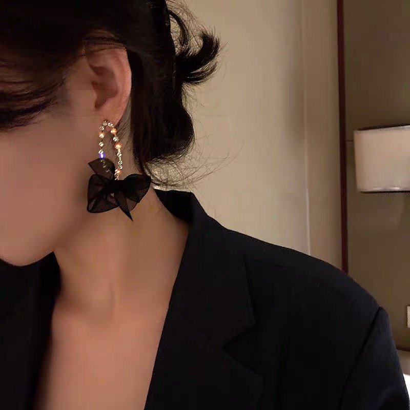 Khuyên tai nơ lưới vintage - bông tai nữ kiểu hàn quốc