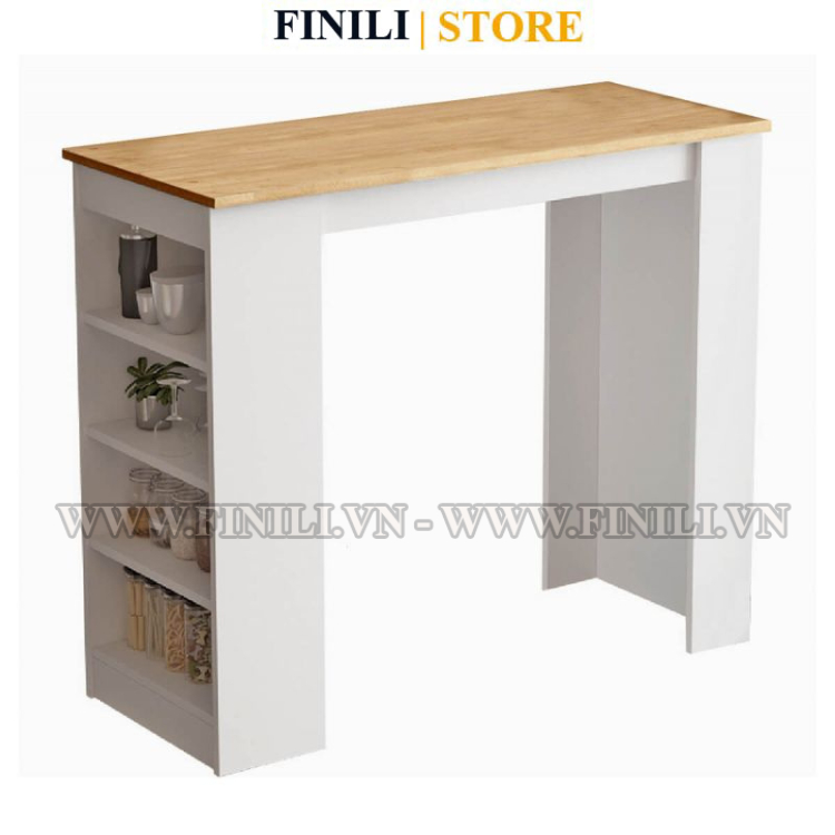 Bàn bar FINILI Temahome Aravis có ngăn đựng, Ván MDF Melamine, Trắng/Vân gỗ FNLO2077