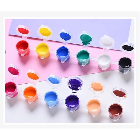 Bộ 8/12 màu acrylic 2ml /3m tặng kèm cọ vẽ. Màu vẽ acrylic chuyên dụng vẽ tranh, quần áo, giày, vẽ đất sét,…
