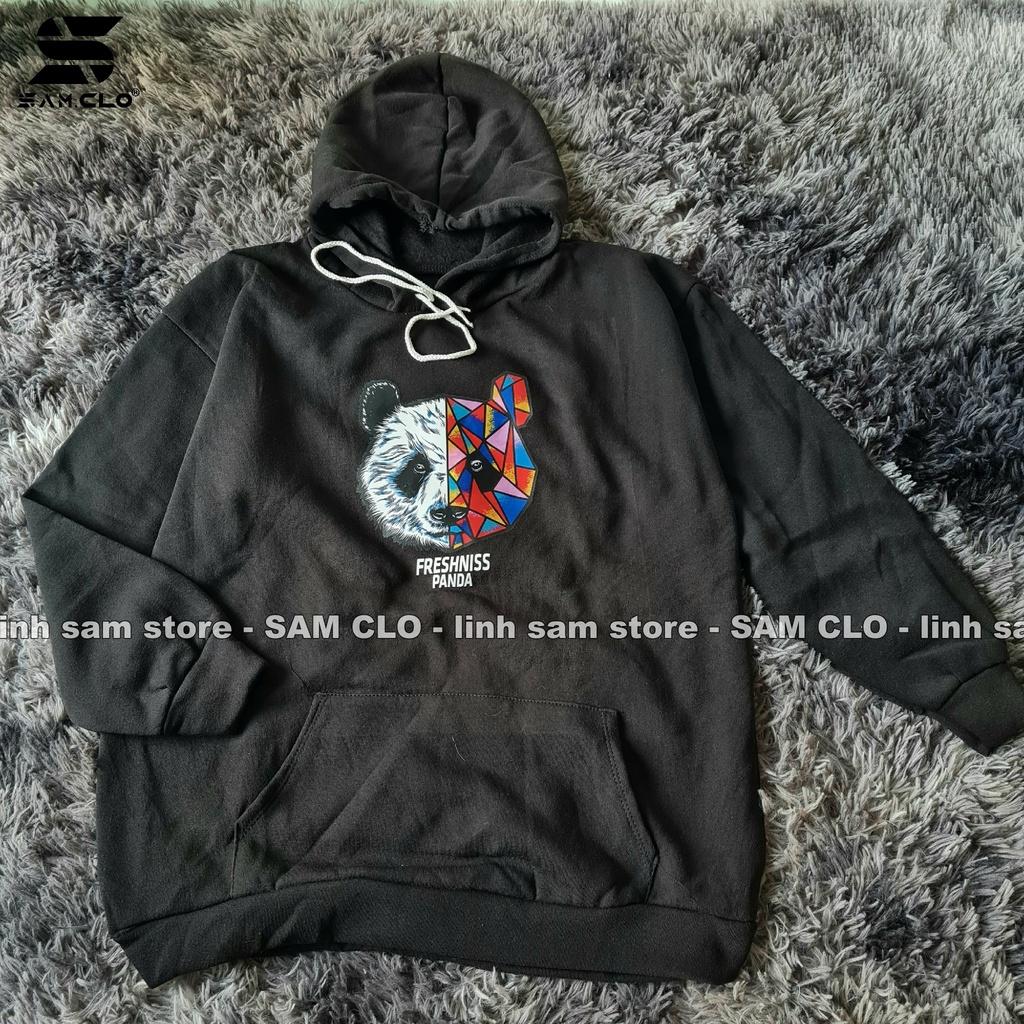 Áo khoác nỉ nữ SAM CLO hoodie chui có mũ NỈ 1 LỚP tay dài thu đông freesize dáng unisex in hình đầu gấu chữ PANDA