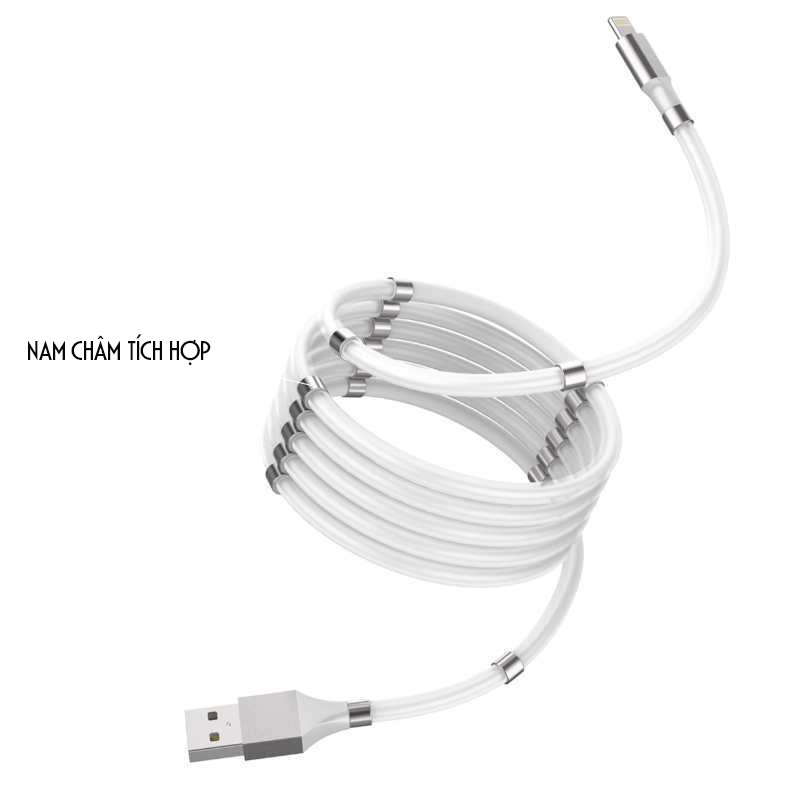 Dây cáp sạc chống rối, tự động thu gọn cho Iphone, Type C, Micro USB, có nam châm - Màu ngẫu nhiên