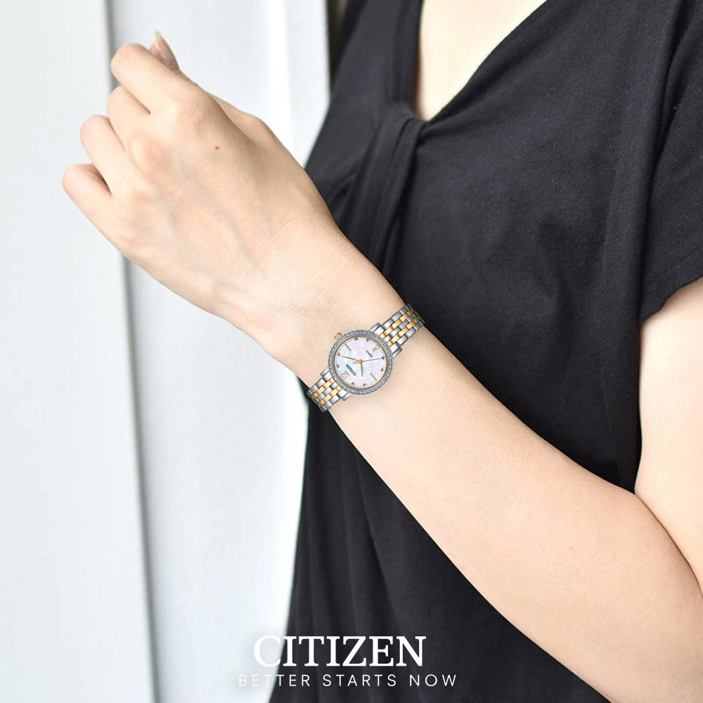 Đồng Hồ Nữ Citizen Pin-Quartz Đính Đá Swarovski Dây Thép Không Gỉ EL3106-59D - Mặt Xà Cừ (31mm)