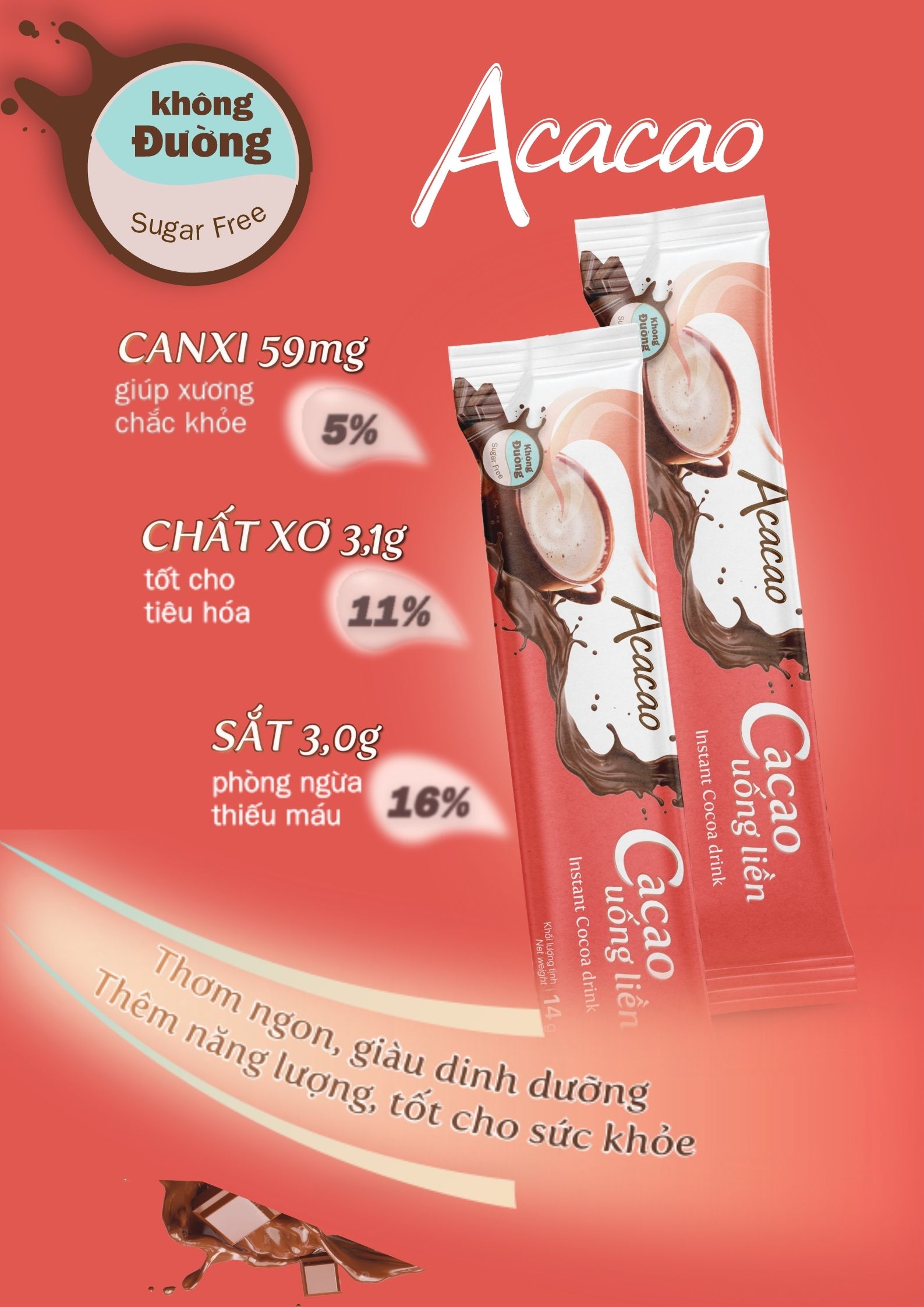 Combo 3 hộp bột Sô Cô La dinh dưỡng VỊ BẠC HÀ, SỮA DỪA và NGUYÊN BẢN phòng ngừa thiếu máu