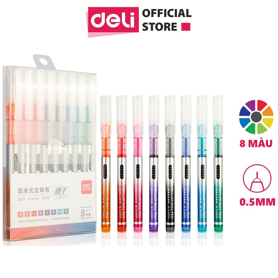 Bút gel nhiều màu Deli - 0.5mm - Mực trơn đều - 8 màu 8 chiếc/Hộp - 1 hộp - S855