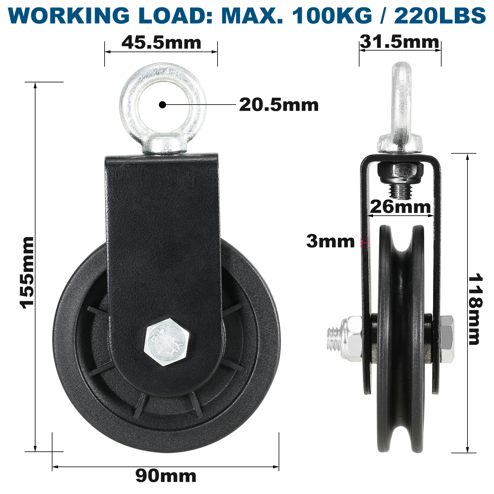 Hệ thống ròng rọc bánh xe kéo 360 độ có thể tháo rời bằng nhựa chịu lực phị hợp cho các dụng cụ tập gym