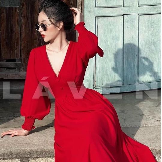 Đầm maxi dáng xòe dự tiệc cổ tim hai màu trắng đỏ tiểu thư đi biển dạo phố sang chảnh thời trang váy nữ MINH PHÚC