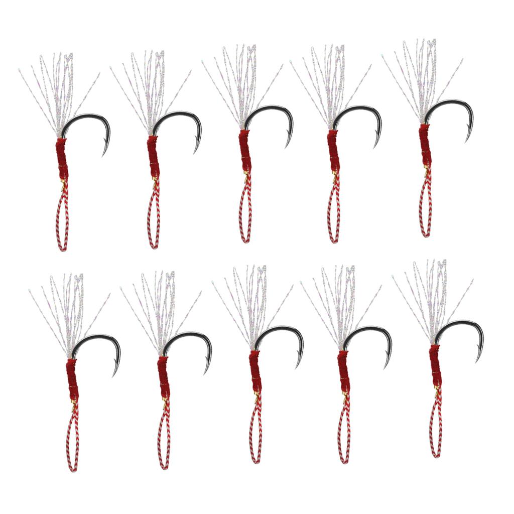 Lots 20 Fishing Assist Hooks with Braid Line Jigging Jig Hooks 14#16# Silver