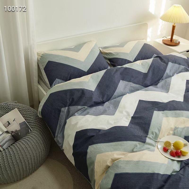 Bộ Chăn Ga Cotton Living Hàng Nhập Khẩu Cao Cấp 4 Món Kẻ Hiện Đại