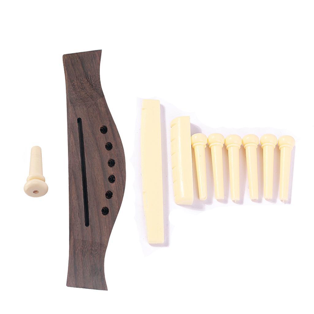 Folk Acoustic Guitar Rosewood Bone Bridge Pins Saddle Nut Set