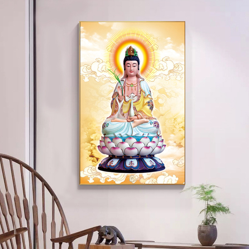 Tranh thêu chữ thập Phật quan âm D01662, kích thước 40 x 60 cm