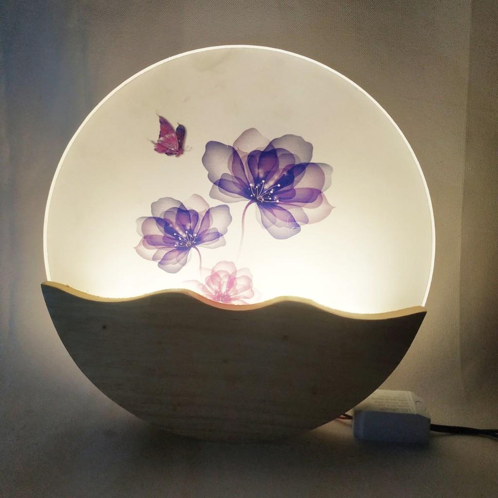 Đèn ngủ led gắn tường đế gỗ tự nhiên sơn bóng cao cấp