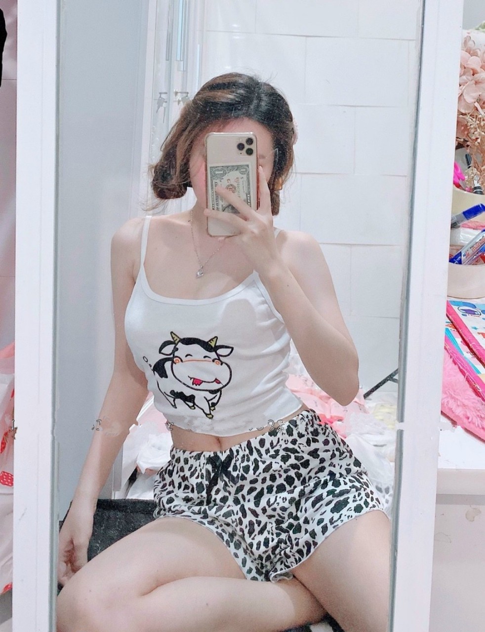 Sét bộ bò sữa thêu chất đẹp dễ thương