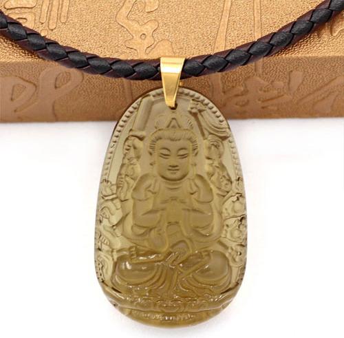 Dây chuyền mặt phật Thiên Thủ Thiên Nhãn thạch anh khói 5cm + dây da - phật bản mệnh tuổi Tý