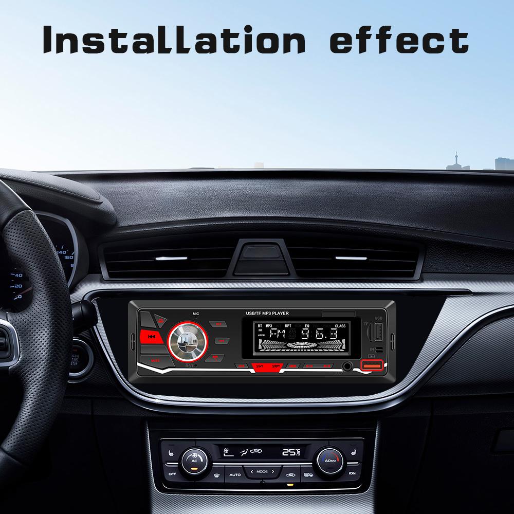 Car MP3 Player BT Stereo Receiver FM Radio Hands-Free Calling U-Disk/TF Card/Aux-in Player Support APP to Find Car/Voice Assistant/Audio Recording with Remote Controller Colorful Light