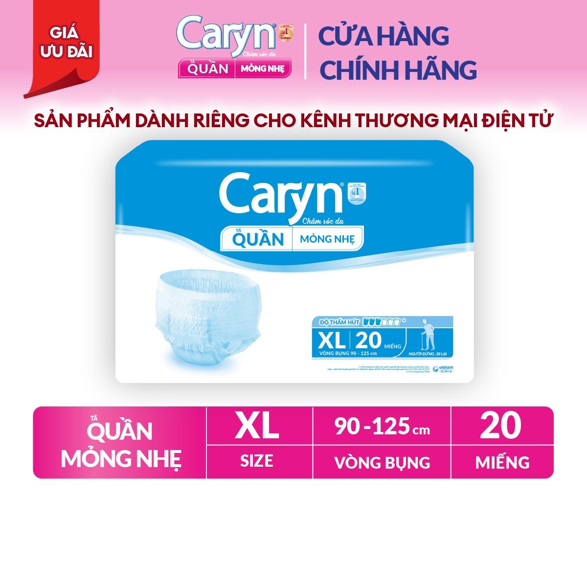 Tã/Bỉm Quần Người Lớn Caryn Mỏng Nhẹ Chống Tràn Dành Cho Người Già Có Thể Tự Đi Lại Size XL20 miếng)