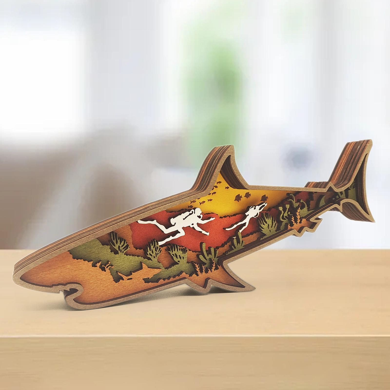 Animal Wooden Craft Ornament  Decor Shark for Office Table