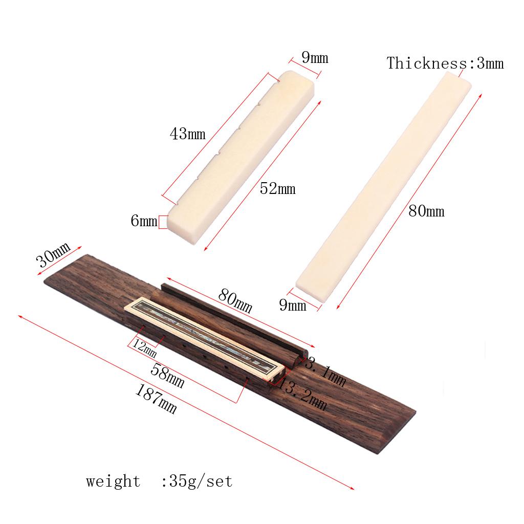 Sunnimix Gỗ Hồng Sắc Guitar Cầu Với Hạt Yên Ngựa Cho Đàn Acoustic Guitar Cổ Điển Phần