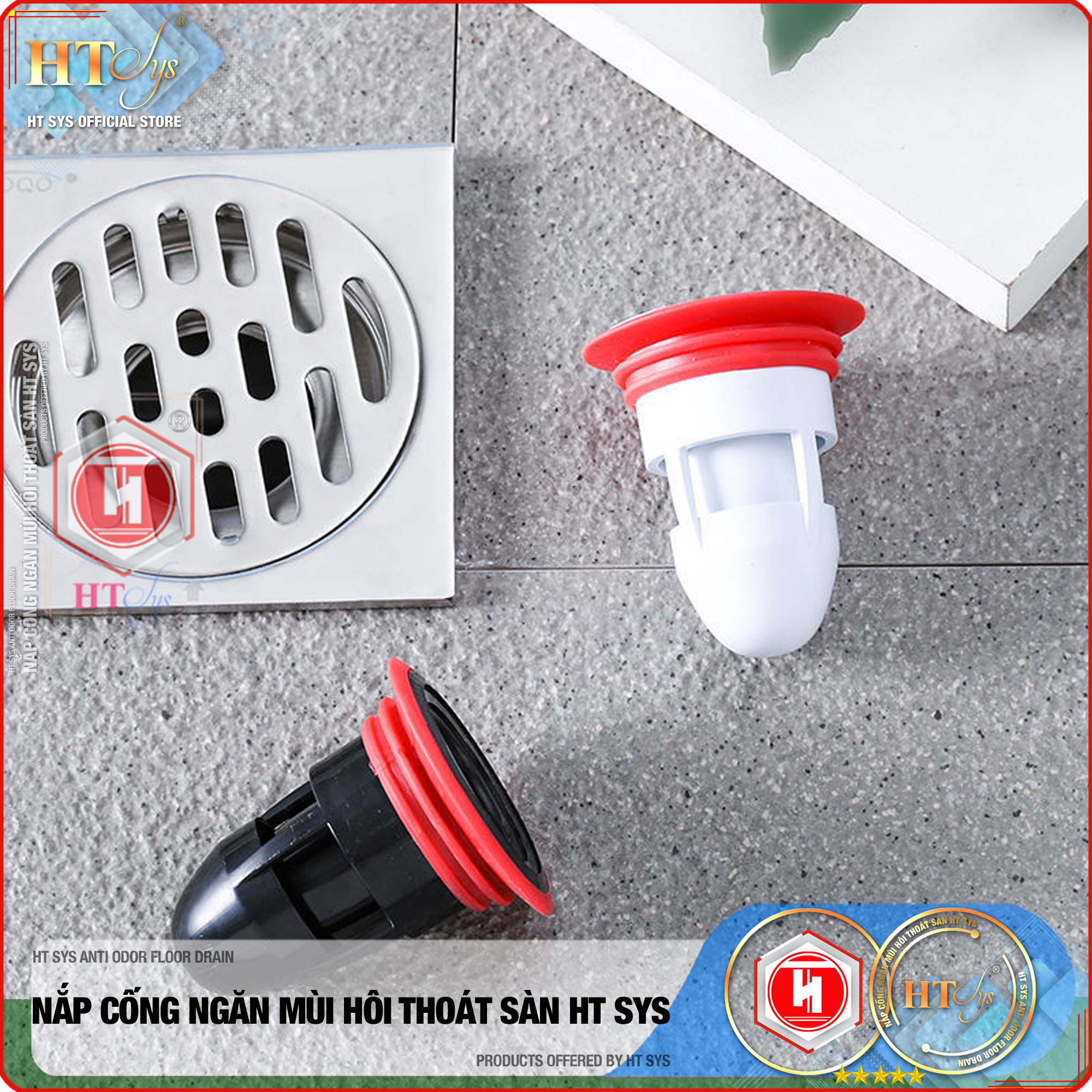 Phụ kiện ngăn mùi cống thoát nước nhà tắm - HT SYS - Ngăn mùi hôi - Ngăn nước trào ngược - Ngăn côn trùng xâm nhập