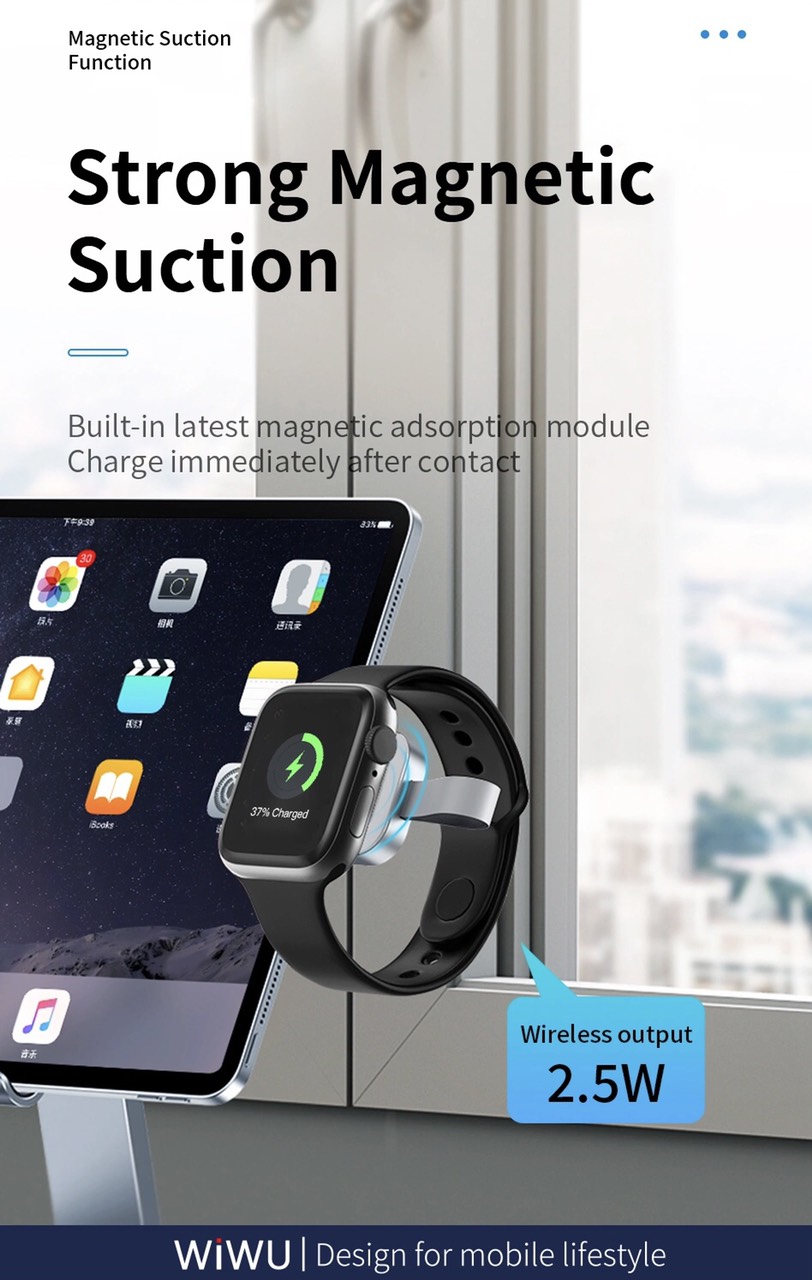 Sạc  đồng hồ không dây Wiwu Wireless Charger M16 Pro cho đồng hồ thông minh tương thích với series 8/ Ultra/7/6/5/4/3/2/1 (38mm, 40mm, 41mm, 44mm, 45mm) - Hàng chính hãng