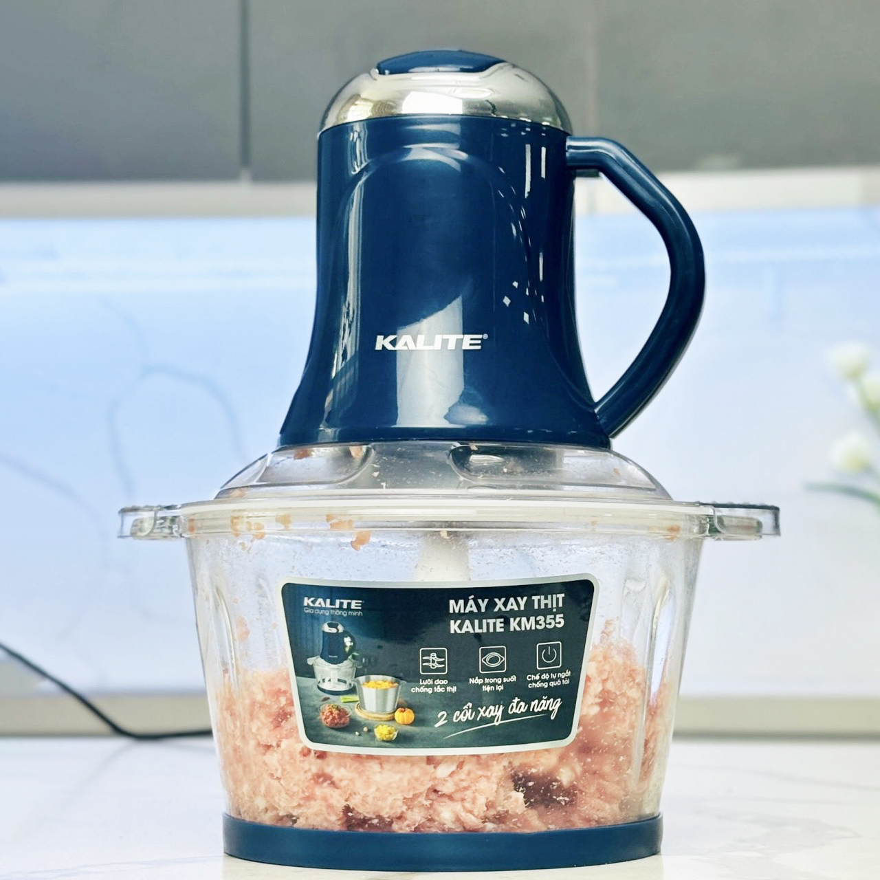 Máy Xay Thịt 2 Cối inox &amp; Thủy Tinh Kalite KM355 (Model 2024) Đa năng, 2.0L - Công Suất 300W, Kèm Dụng Cụ Bóc Tỏi- Hàng Chính Hãng